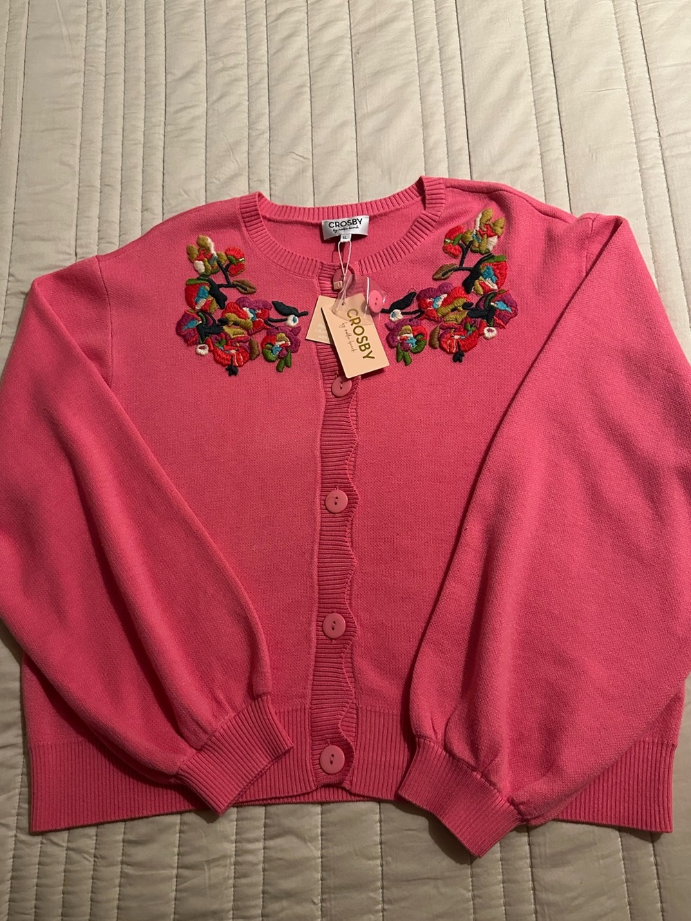 CROSBY by Mollie Burch Floral Embroidered Neckline Button cardigan - Picture 7 of 16